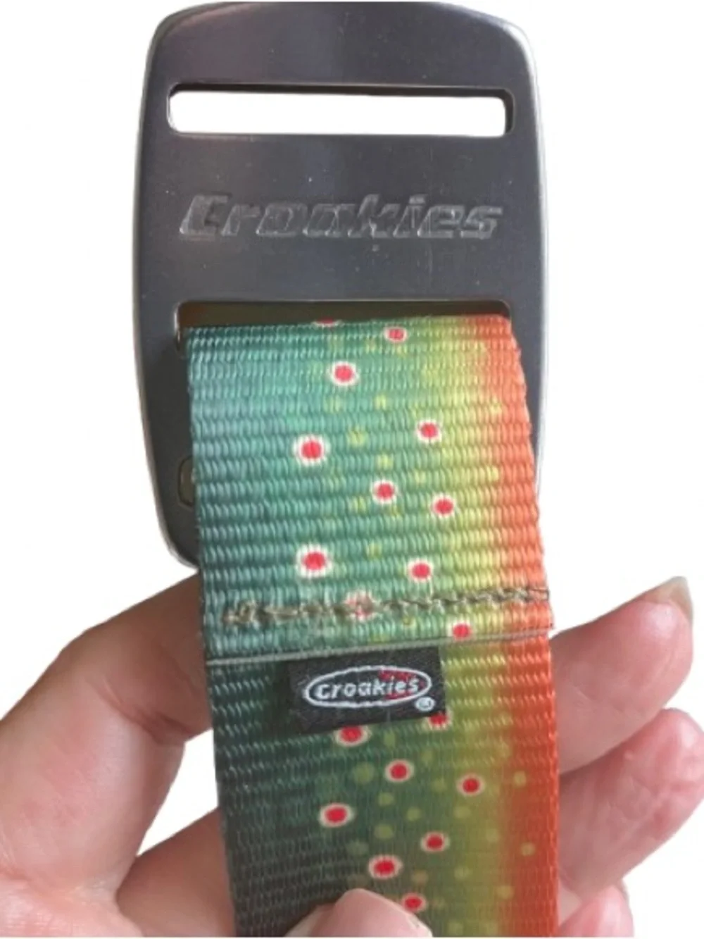 Croakies Patterned Green Ombre Webbing Belt with Metal Bottle Opener Buckle EUC